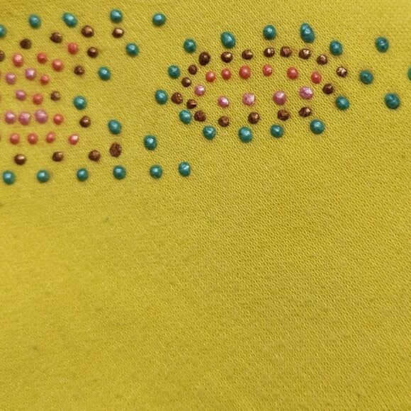 80s Mock Neck Yellow Dolman Sleeve Top with Puff Paint Designs - Picture 4 of 8